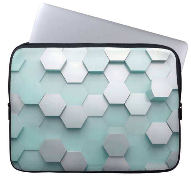 Pastel Mint Zeshoekige 3D Mozaïek Laptop Sleeve (Voorkant)