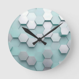 Pastel Mint Zeshoekige 3D Mozaïek Ronde Klok