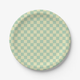 Pastel mintgroen en bleekgeel schaakbordpatroon papieren bordje