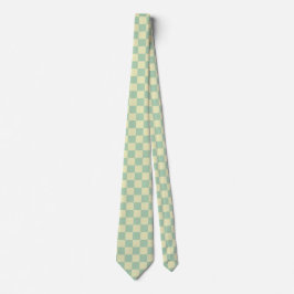 Pastel mintgroen en bleekgeel schaakbordpatroon stropdas