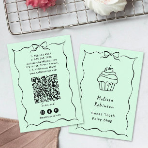Pastel Mintgroene Bakkerijtaart, Coquette & QR-cod Visitekaartje