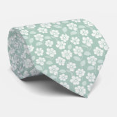Pastel Mintgroene Witte Bloemen Huwelijks Stropdas (Opgerold)