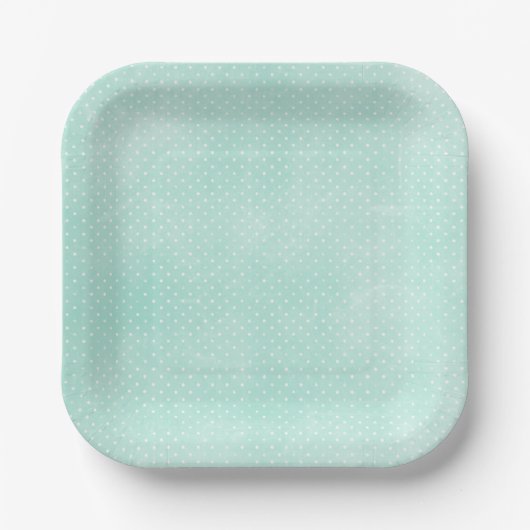 Pastel Minty Blue Turquoise Tiny Polka Dots Papieren Bordje (Voorkant)