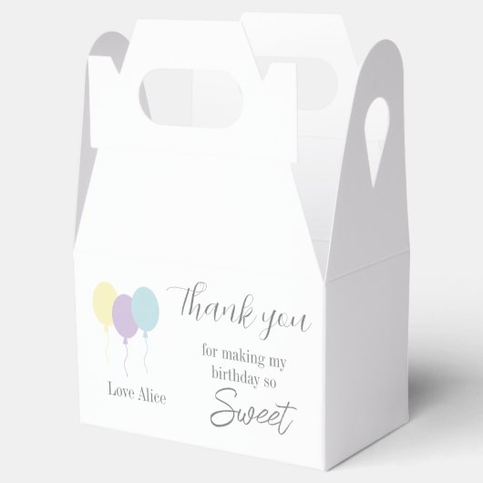 Pastel minty lila ballonnen 1e verjaardag Dank u w Bedankdoosjes (Geopend)