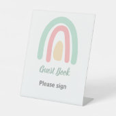 Pastel Minty Rainbow Baby shower Guest Book Reclamebord Met Voetstuk (Voorkant)