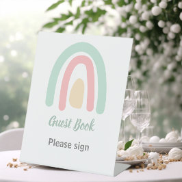 Pastel Minty Rainbow Baby shower Guest Book Reclamebord Met Voetstuk