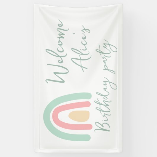 Pastel minty regenbow Baby 1st Birthday Party Spandoek (Verticaal)