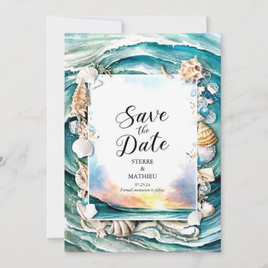 Pastel Modern Beach Bruiloft Save The Date (Voorkant)