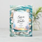 Pastel Modern Beach Bruiloft Save The Date (Staand voorkant)