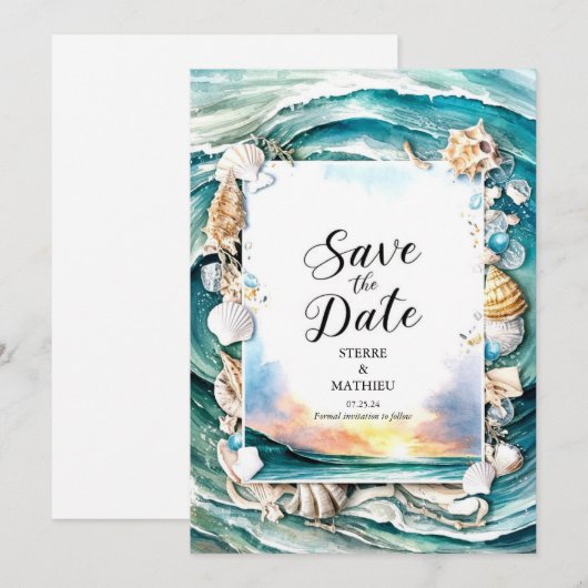 Pastel Modern Beach Bruiloft Save The Date (Voorkant / Achterkant)