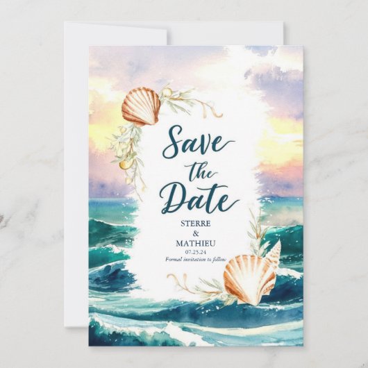 Pastel Modern Beach Bruiloft Save The Date (Voorkant)