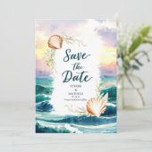 Pastel Modern Beach Bruiloft Save The Date (Staand voorkant)