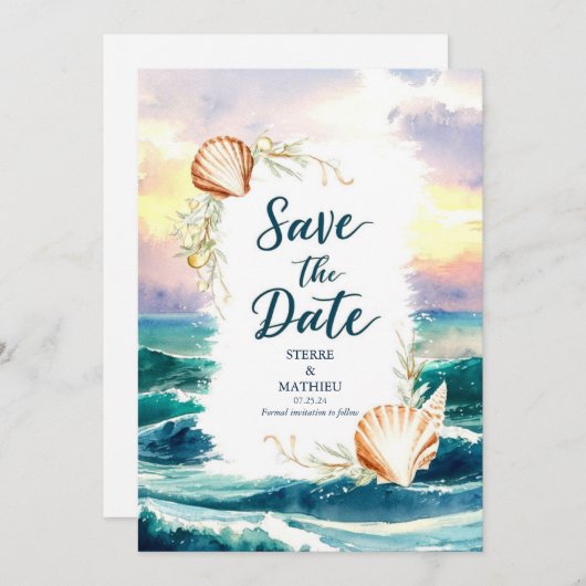 Pastel Modern Beach Bruiloft Save The Date (Voorkant / Achterkant)