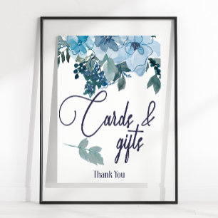 Pastel Modern Blue Rozen Floral Kaart & Gifts Sign Poster