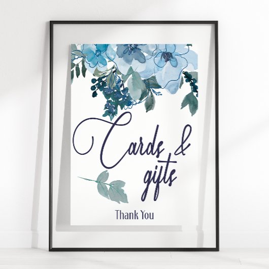 Pastel Modern Blue Rozen Floral Kaart & Gifts Sign Poster