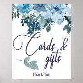 Pastel Modern Blue Rozen Floral Kaart & Gifts Sign Poster (Voorkant)