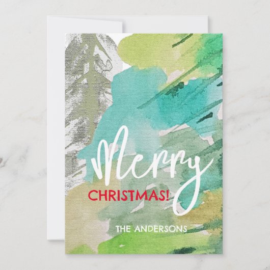 Pastel Modern Christmas Tree Waterverf Art Feestdagenkaart (Voorkant)