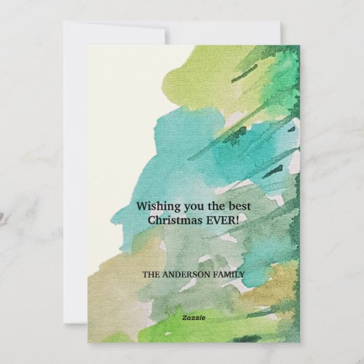 Pastel Modern Christmas Tree Waterverf Art Feestdagenkaart (Achterkant)