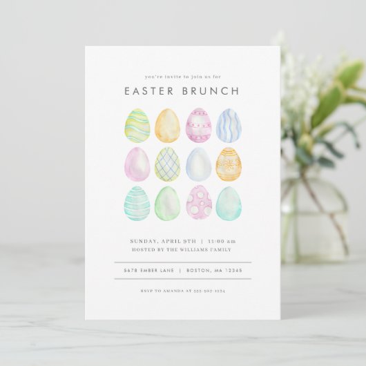 Pastel Modern Easter Brunch Invitation Easter Egg Kaart (Staand voorkant)