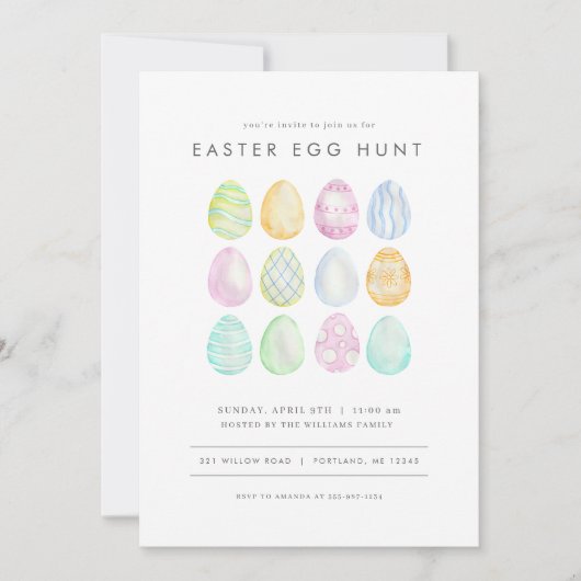 Pastel Modern Easter Hunt Invitation Party Kaart (Voorkant)