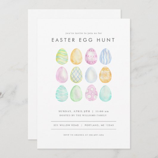 Pastel Modern Easter Hunt Invitation Party Kaart (Voorkant / Achterkant)
