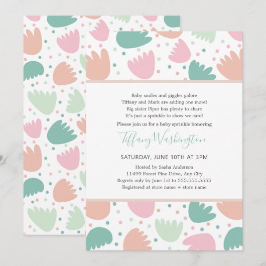 Pastel Modern Floral girl baby sprinkle Kaart (Voorkant / Achterkant)