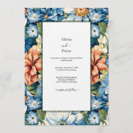 Pastel Modern Floral Wedding Invitation Kaart