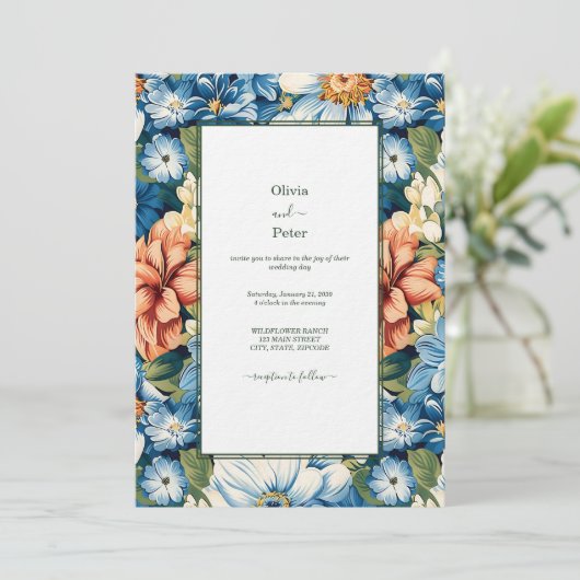 Pastel Modern Floral Wedding Invitation Kaart (Staand voorkant)