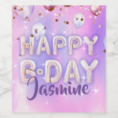 Pastel Modern Glam Trendy Balloons Happy Birthday Wijn Etiket (Enkel label)