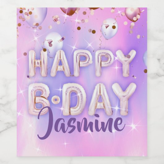 Pastel Modern Glam Trendy Balloons Happy Birthday Wijn Etiket (Enkel label)