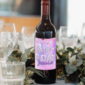 Pastel Modern Glam Trendy Balloons Happy Birthday Wijn Etiket