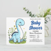 Pastel Modern Online Dinosaur Boy Baby shower Kaart (Staand voorkant)