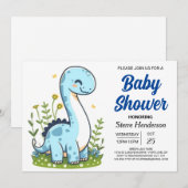 Pastel Modern Online Dinosaur Boy Baby shower Kaart (Voorkant / Achterkant)