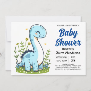 Pastel Modern Online Dinosaur Boy Baby shower Kaart