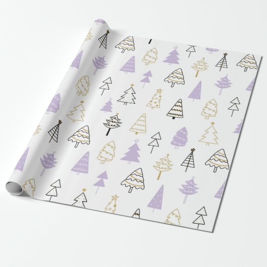 Pastel Modern Pine Trees kerstpapier Cadeaupapier (Uitgerold)