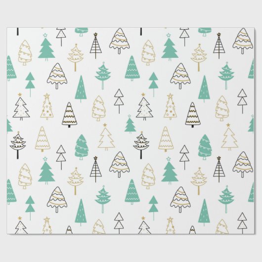Pastel Modern Pine Trees kerstpapier Cadeaupapier (Vlak)