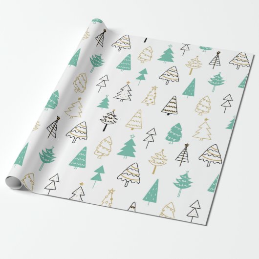 Pastel Modern Pine Trees kerstpapier Cadeaupapier (Uitgerold)