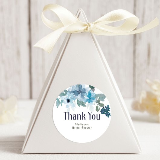 Pastel Moderne Blauwe Rozen Bruiloft Ronde Sticker