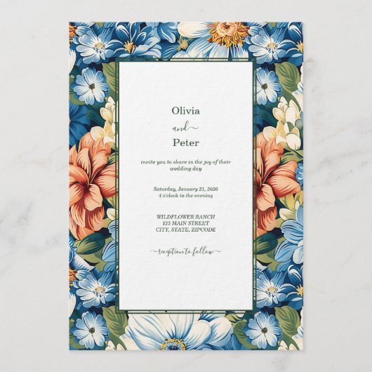 Pastel moderne bloemen bruiloftsinvatie kaart (Voorkant)