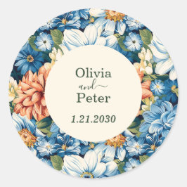 Pastel Moderne Bloemige Bruiloft Ronde Sticker