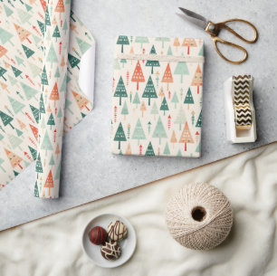 Pastel Moderne Geometrische Kerstmis Bos Cadeau Cadeaupapier