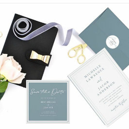 Pastel Moderne Minimalistische Slate Blue Bruiloft Kaart