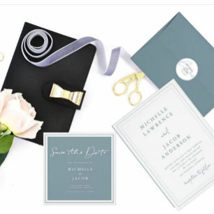 Pastel Moderne Minimalistische Slate Blue Bruiloft Kaart