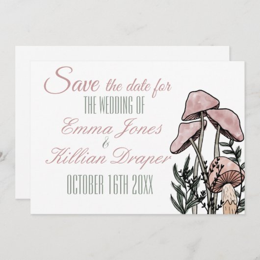 Pastel Moderne Paddenstoelen  Save The Date (Voorkant / Achterkant)