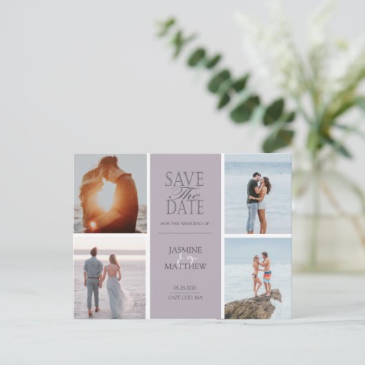 pastel moderne vier foto behalve het date briefkaa aankondigingskaart (Staand voorkant)