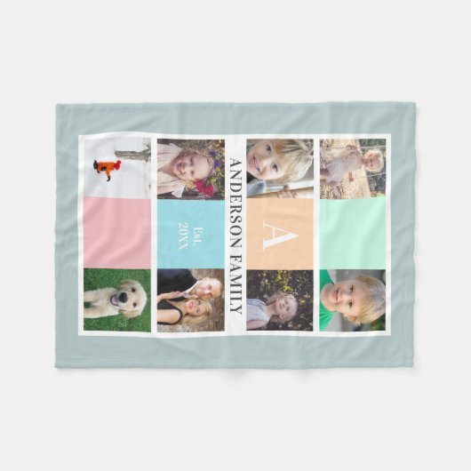 Pastel Monogram | Acht foto-verzamelnaam Fleece Deken (Voorkant (Horizontaal))