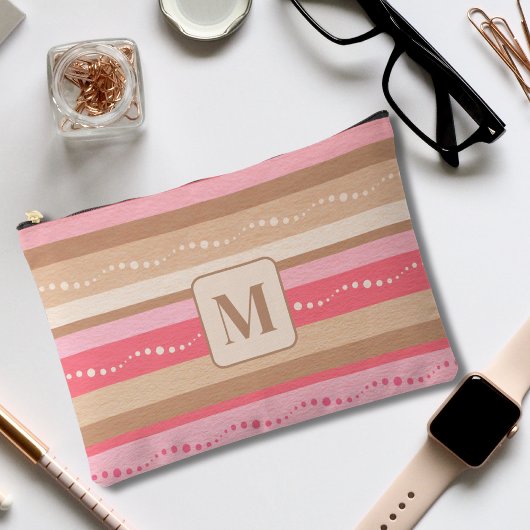 Pastel Monogram en strepen patroon groot Etui