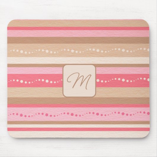 Pastel Monogram En Strepen Patroon Muismat (Voorkant)