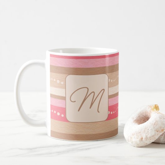 Pastel Monogram en Stripes Patroonkoffie Mok (Met donut)