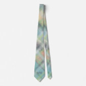 Pastel Monogram Groen Blauwgroen Geel Grijs Plaid  Stropdas (Voorkant)